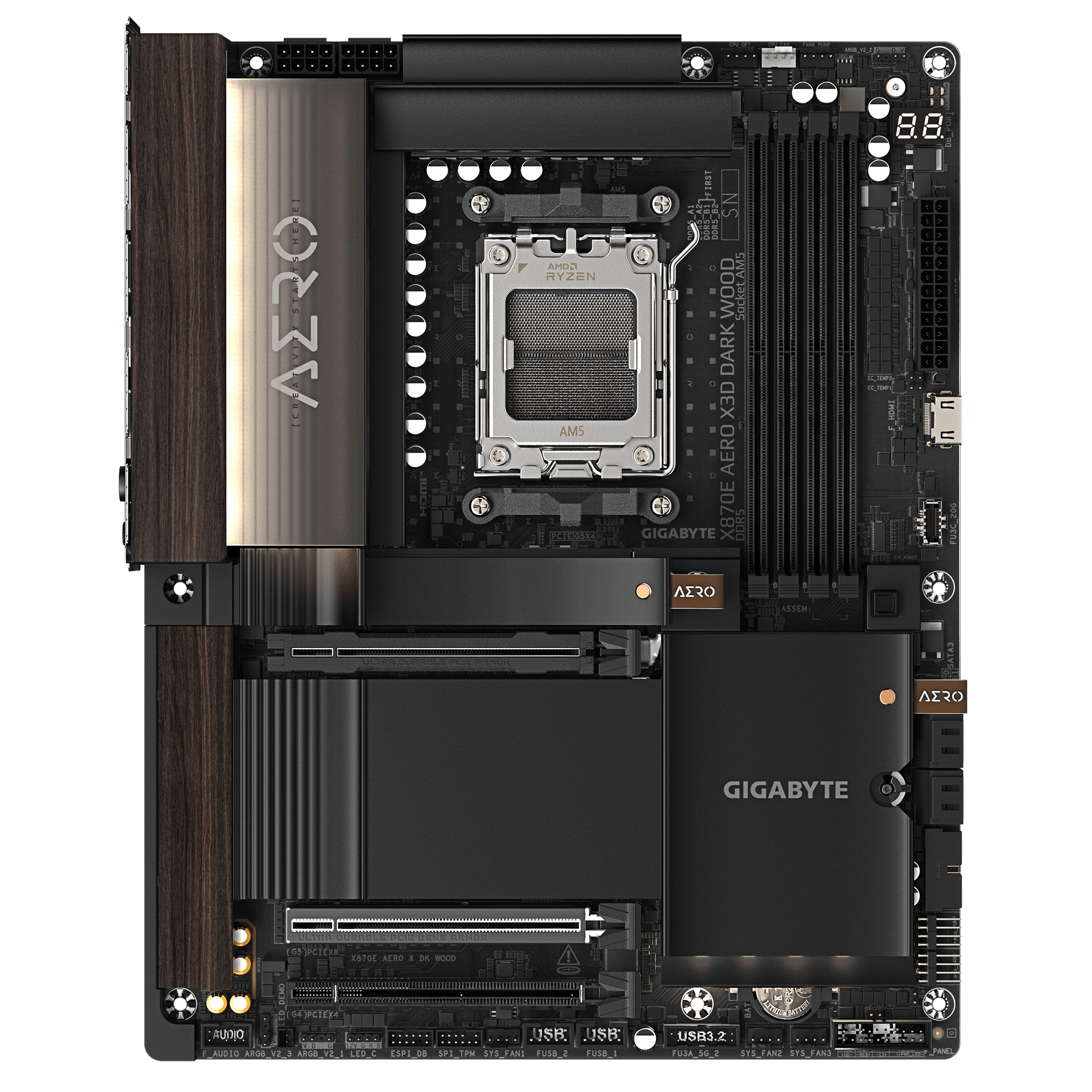Bekijk afbeelding 2 van Gigabyte X870E AERO X3D Dark Wood (X870, AM5, ATX, DDR5)